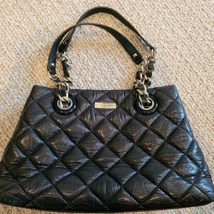 Kate Spade Quilted Black Leather Purse Divider Double Chain Handles
